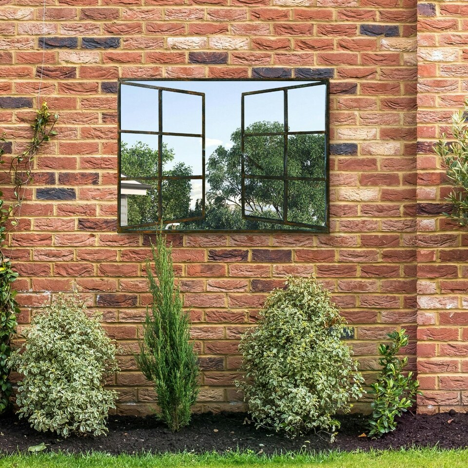 image 1 of Kirkby Metal Large Open Window Garden Wall Mirror 39" X 29" (100CM X 73CM) N/A
