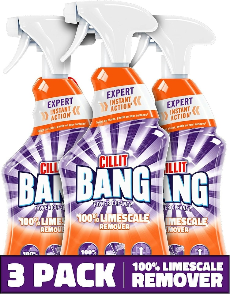 Cillit Bang 750ml Limescale Remover, 3 Pack, Fast Stain & Virus Eliminator, Disinfectant, Soap Scum & Rust Cleaner, Fresh Scent, Water & Dirt Repellent