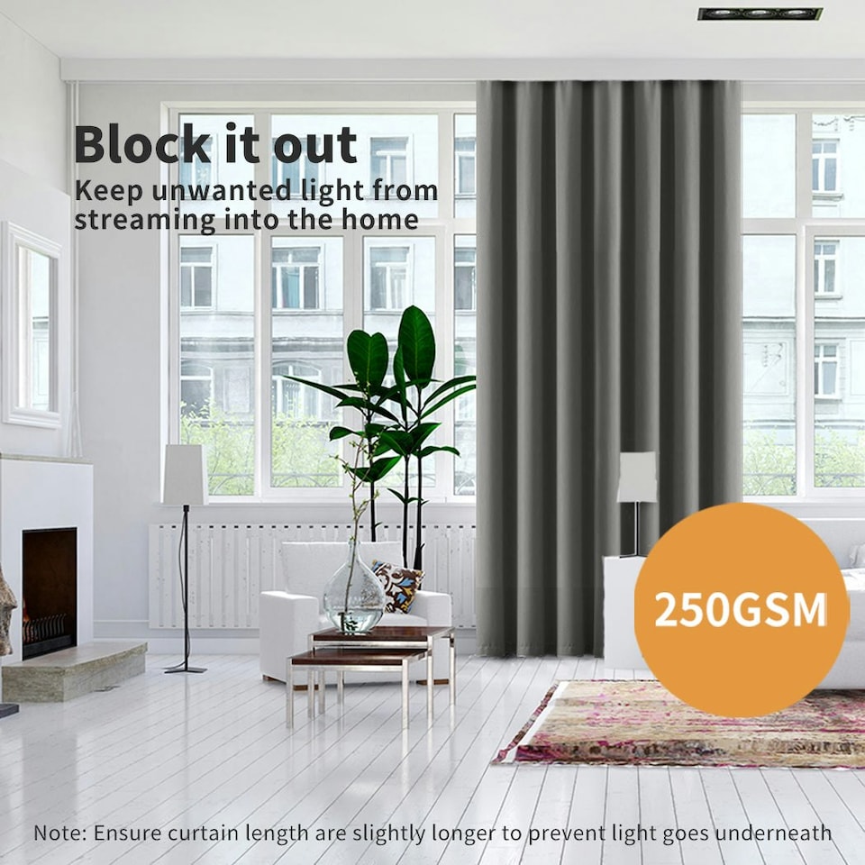 image 1 of Marlow 2xBlockout Curtains Panels 3 Layers Eyelet Room Darkening 117x183cm Charcoal Grey