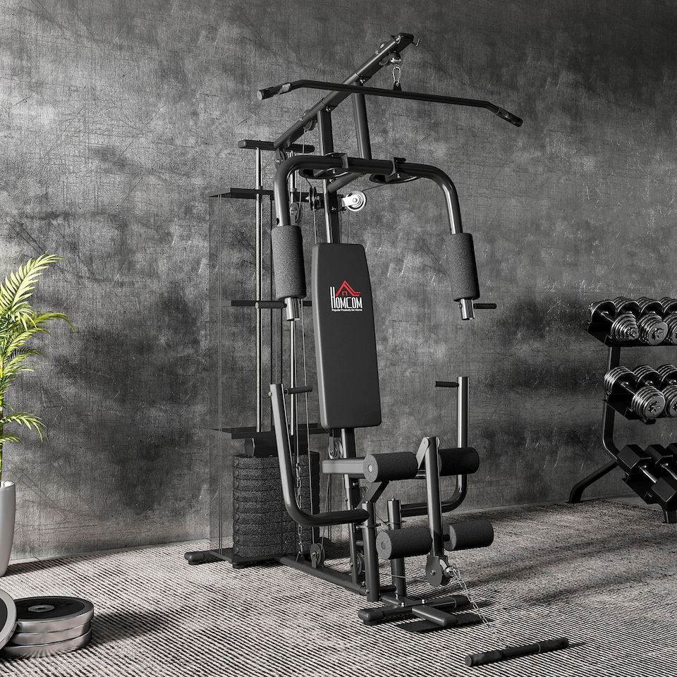 image 1 of HOMCOM Multifunction Home Gym Weight Training Station Machine Black
