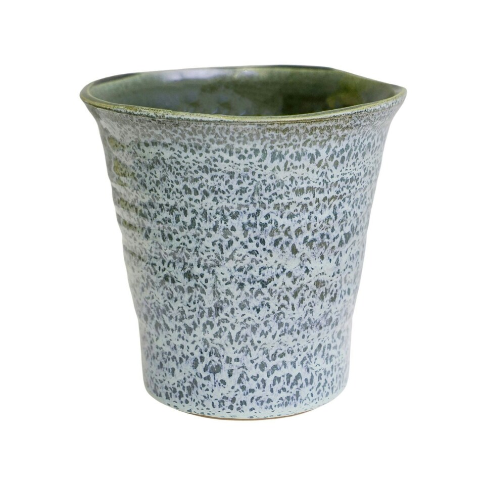 image 1 of Vallo Reactive Glaze Tapered Planter Cream