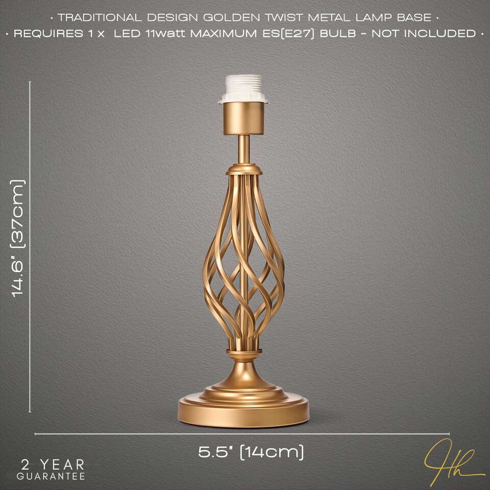 image 1 of Traditional Sleek Satin Gold Brass Table Lamp Base with Twist Metal Stem Design | Gold | Gold | 1