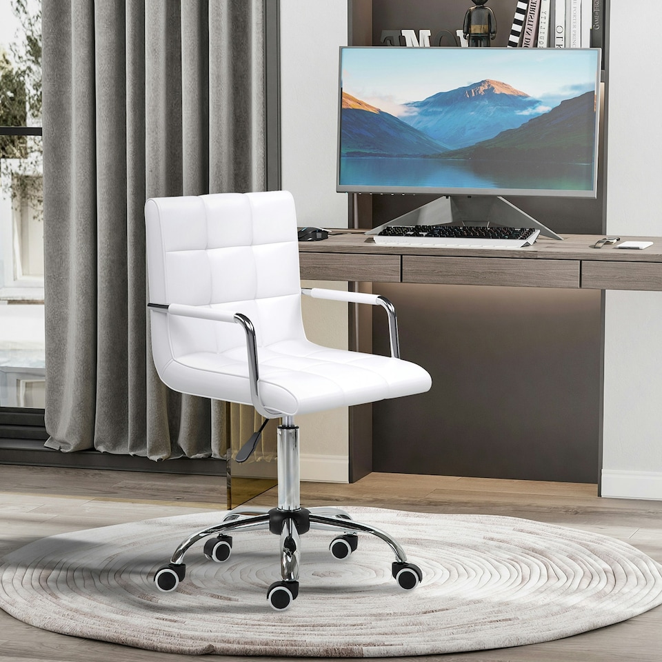 image 1 of Vinsetto Mid Back Home Office Chair Swivel Computer Chair with Armrests, White