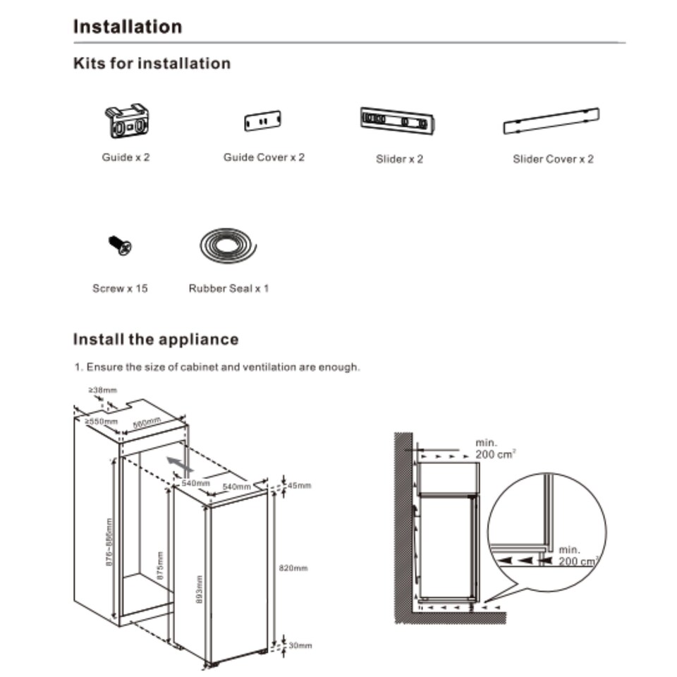 image 1 of HYE Integrated In-column Under Counter Fridge 54cm 129 Litre - RF01BIUC129W01