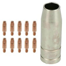 1 shroud & 10 x 0.8mm Round Contact Tips MIG Welding Binzel Style Torch MB15