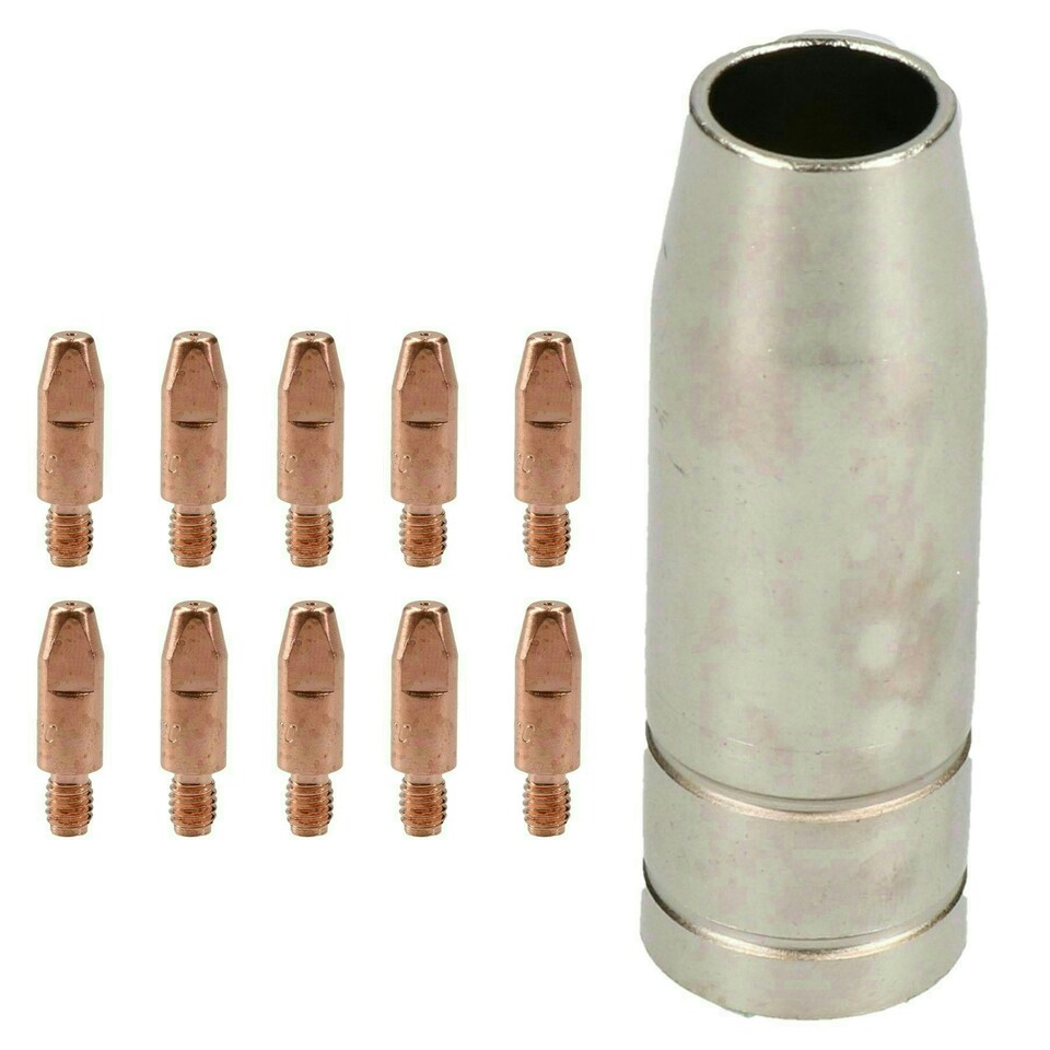 image 1 of 1 shroud & 10 x 0.8mm Round Contact Tips MIG Welding Binzel Style Torch MB15