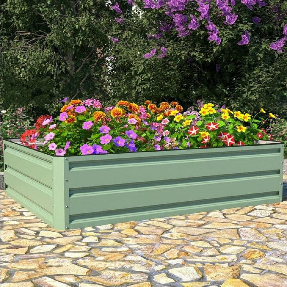 image 1 of Raised Metal Planters in Sage Green (2 x Planters 120x90cm) | Green