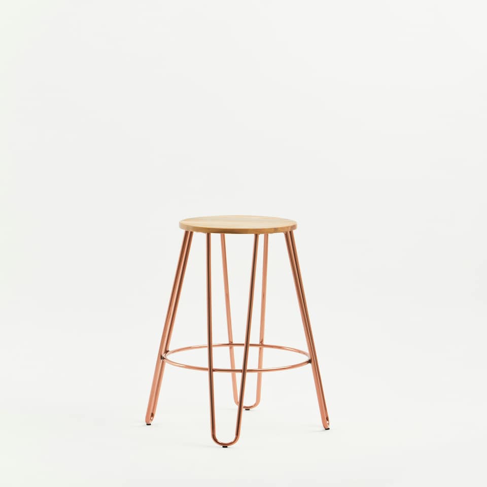 image 1 of Interiors by Premier Rose Gold Metal and Elm Wood Round Bar Stool, Hairpin Stool, Sturdy Stool for Bar, Kitchen Counter