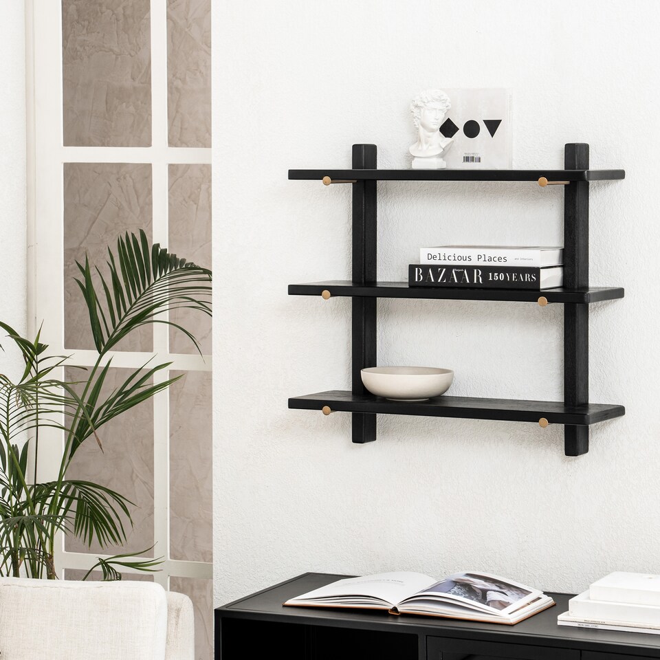 image 1 of Oliver Floating Shelves - 3 Tier Solid Wood Wall Shelf
