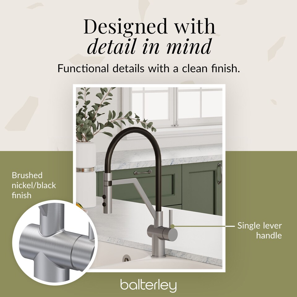 image 1 of Modern Kitchen Mono Mixer Tap - Single Lever Brushed Nickel | Silver | Brushed Nickel | 1