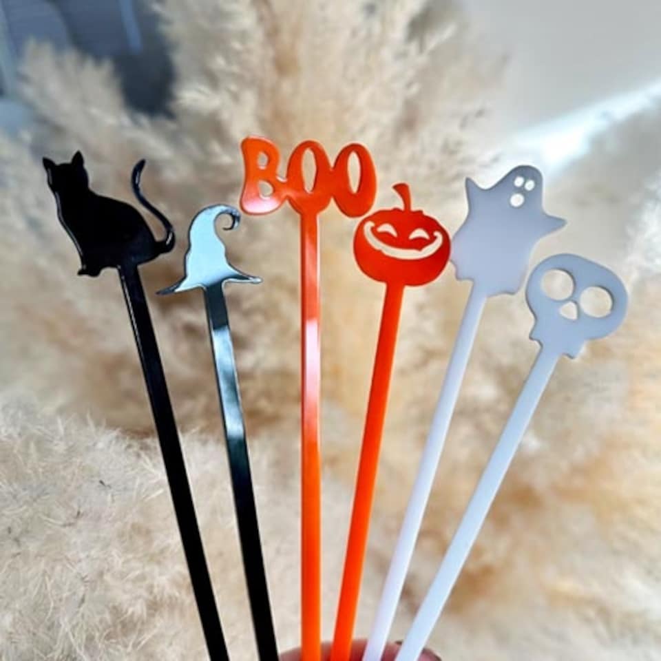image 1 of Halloween Characters Acrylic Drink Stirrers - Pack of 6