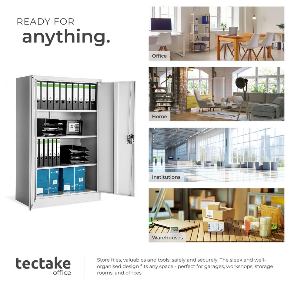 image 1 of Filing Cabinet - 4 adjustable shelves, lockable, 140 x 90 x 40 cm | Grey | grey | 40 x 90 x 140 cm | 1