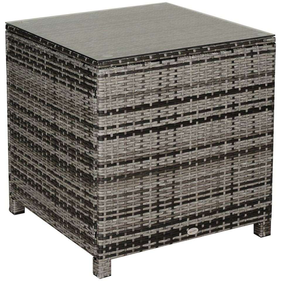 image 1 of Outsunny Side Table Furniture Tempered Glass Garden Patio Wicker