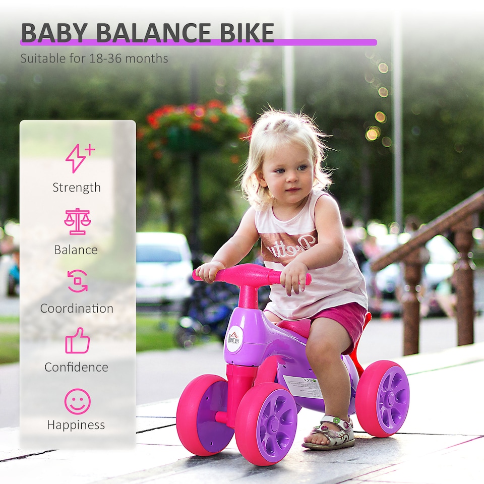 image 1 of HOMCOM Baby Balance Bike Toddler Training Walker Smooth Rubber Wheels Ride on Toy Storage Bin Gift for Boys Girls Violet Fuchsia | Purple