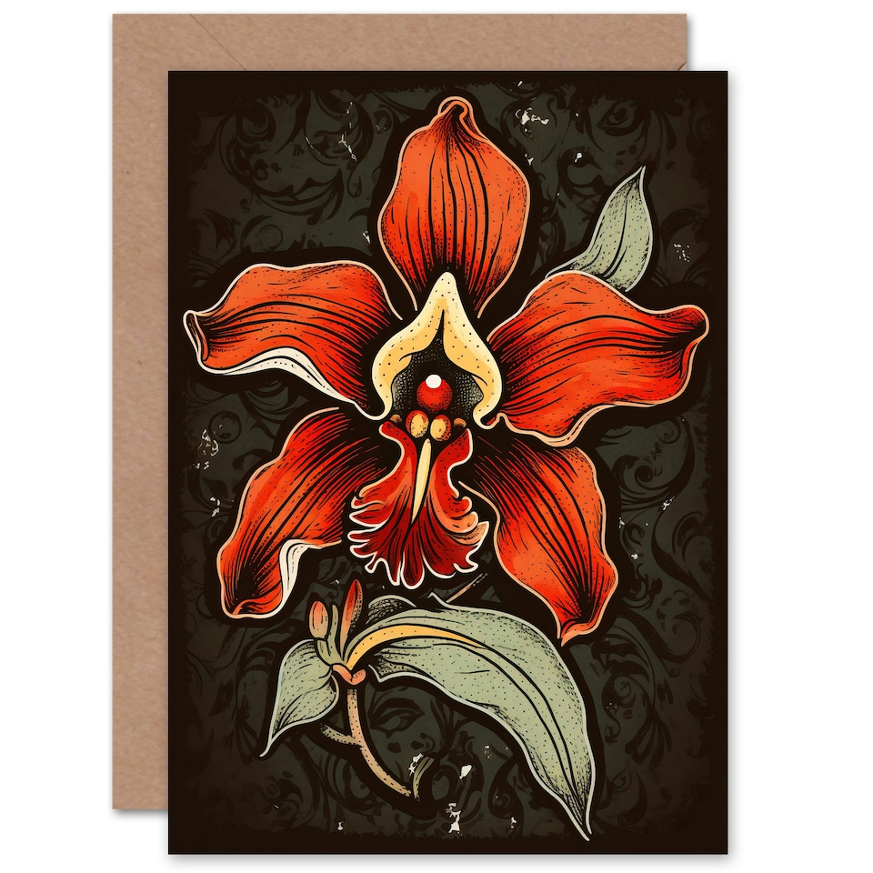 image 1 of Mothers Day Card Red Orchid Rockabilly For Her Wife Card
