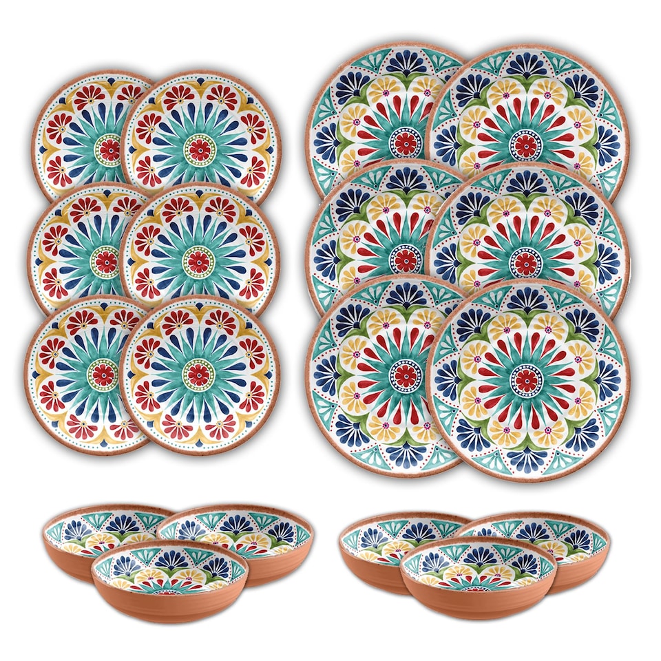 image 1 of Rio Medallion 18 Piece Melamine Dinnerware Set for 6 | Multi