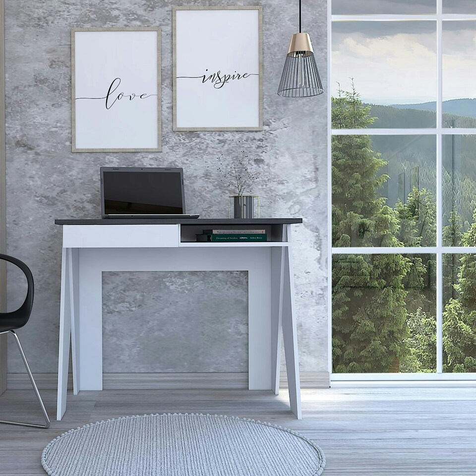 image 1 of Core Products White Dallas Home Office Desk with Drawer, H75.2cm x W91.3cm White