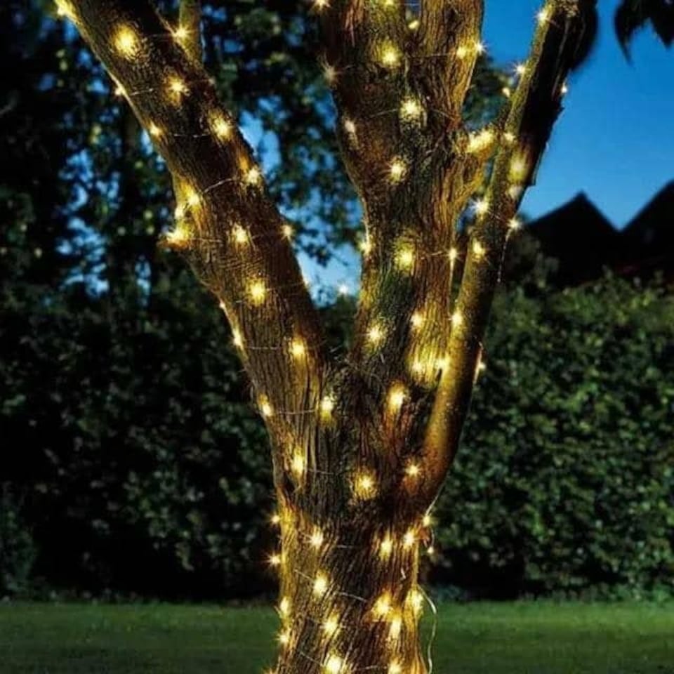 image 1 of Solar Powered 200 LED Warm White Firefly String Lights | Clear | 1