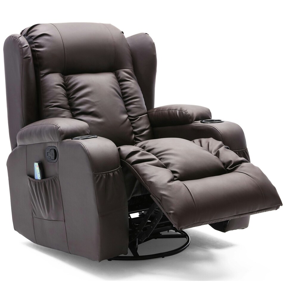 image 1 of Caesar Bonded Leather Recliner Rocking Swivel Heat & Massage Chair (Brown)