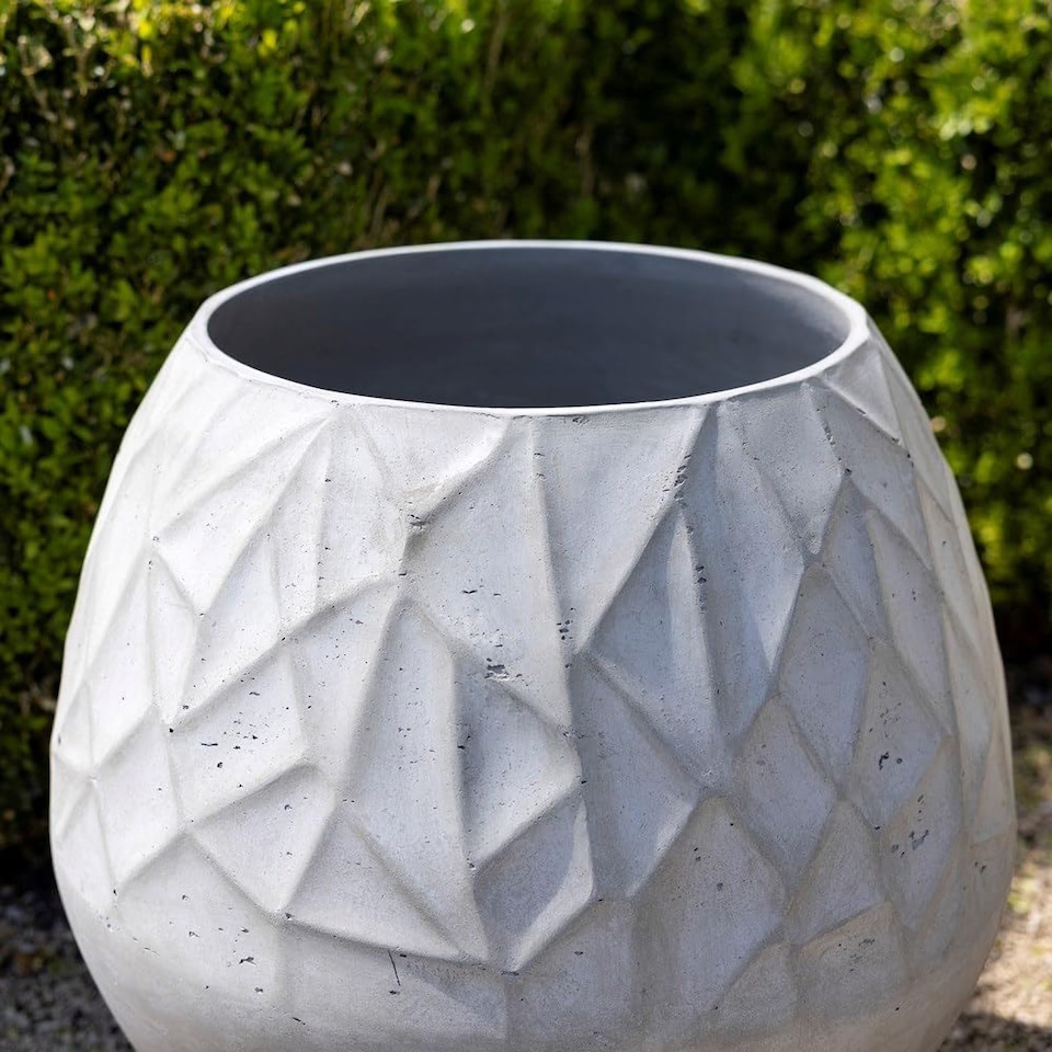 image 1 of Primrose Natural Cement Round Geometric Pattern Effect Planter in Grey 50cm
