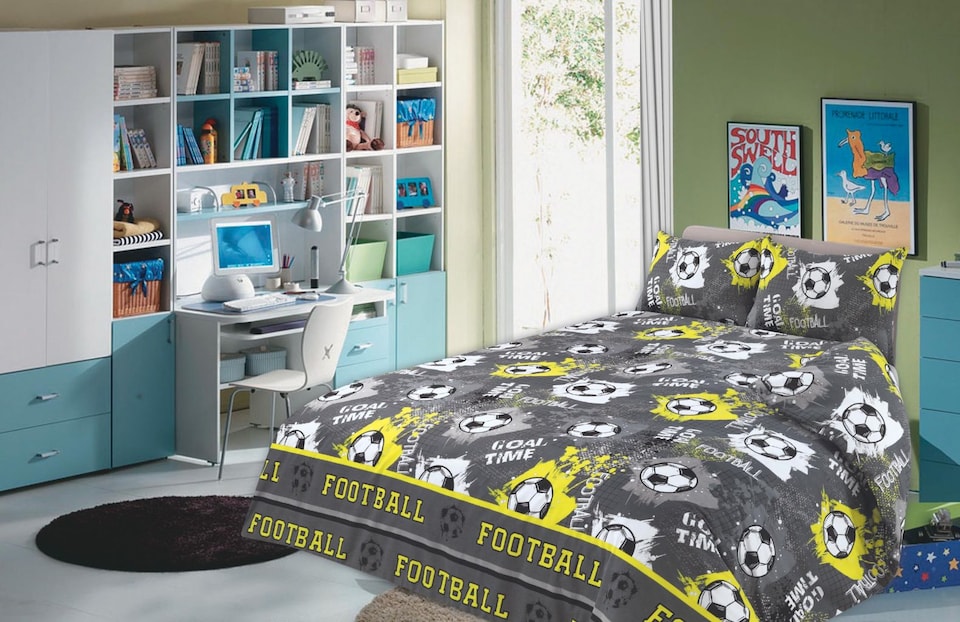 image 1 of Homes Linen Football Duvet Cover Set for Kids & Teens Soccer Themed Bedding with Pillowcases Soft & Breathable Duvet Cover | Grey | Double