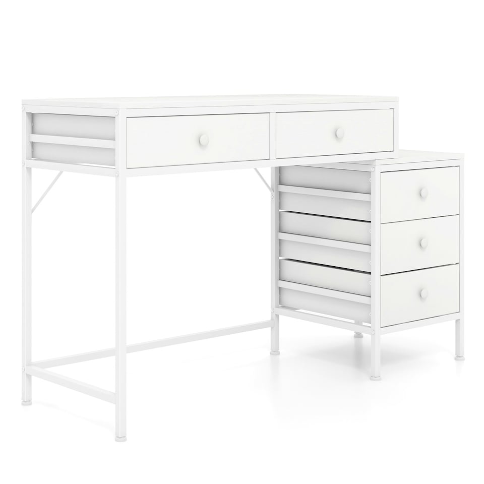 image 1 of COSTWAY Computer Desk with 5 Drawers and Side File Cabinet White White