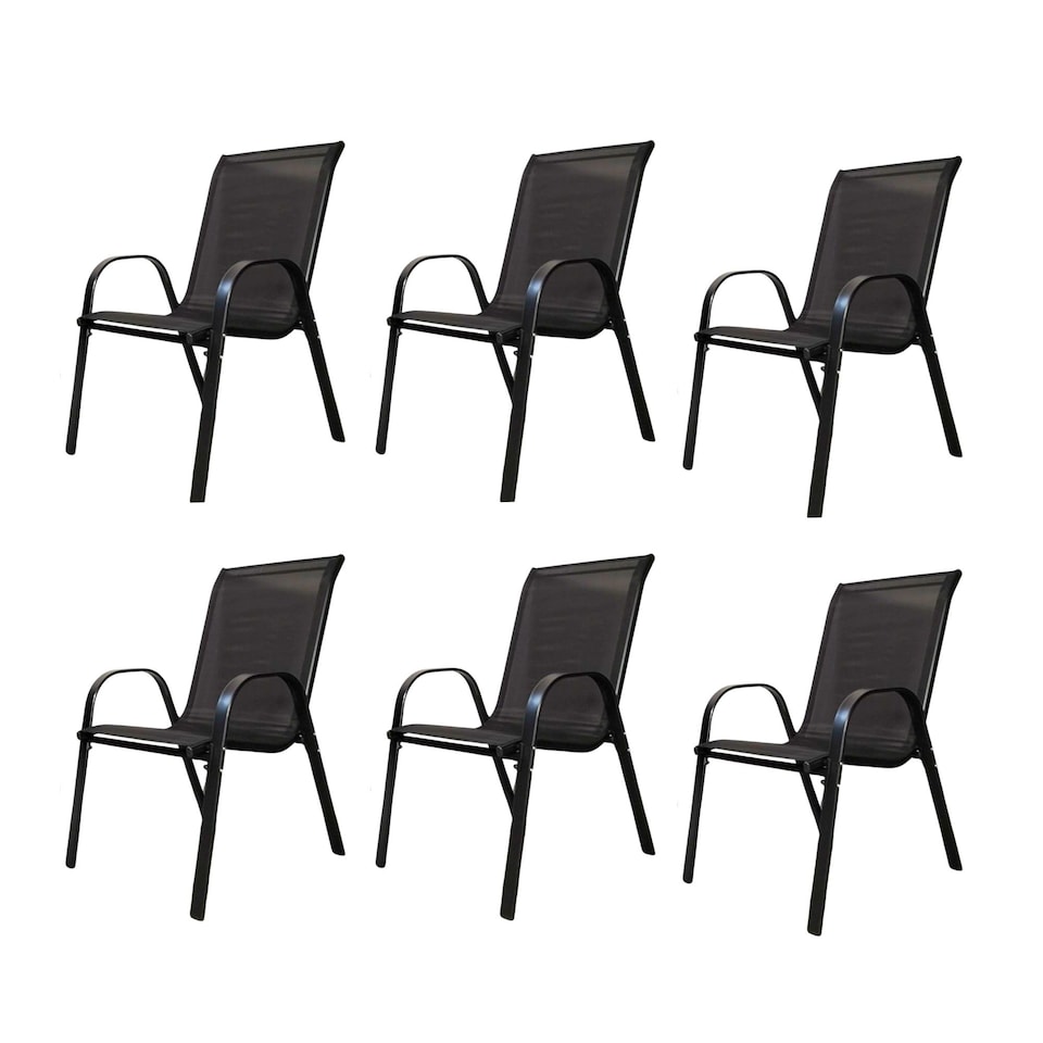 image 1 of Set of 6 Outdoor Garden Patio Textilene Furniture Chairs in Black