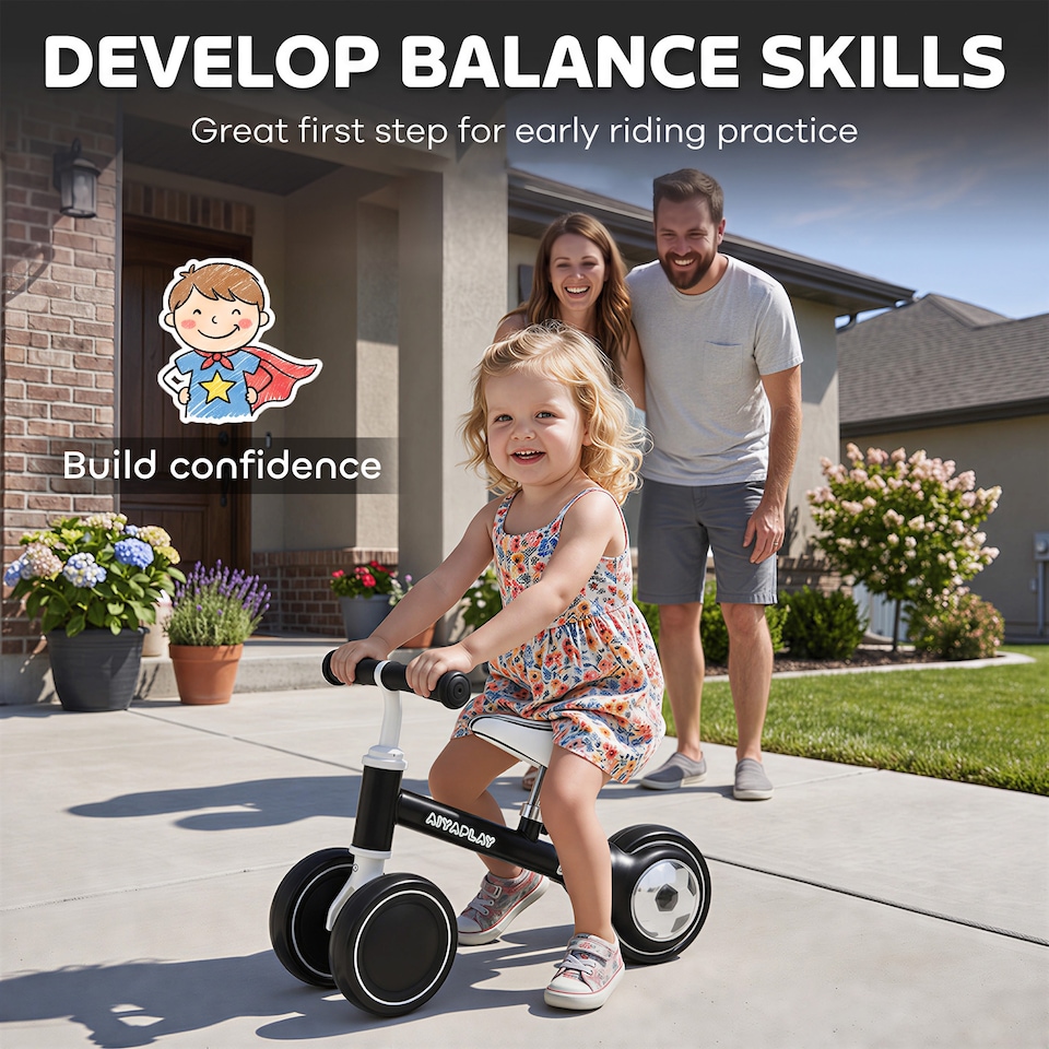 image 1 of AIYAPLAY Balance Bike with 135° Steering Limit for Toddlers 1-2 Y, Black