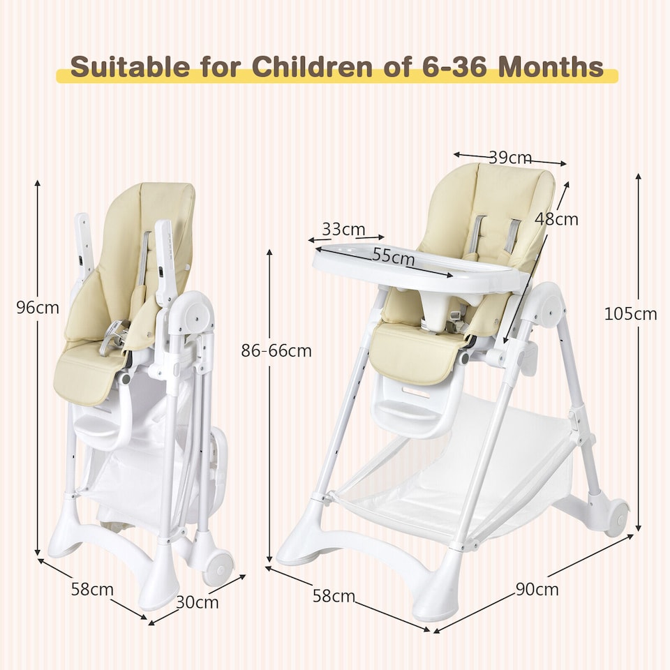 image 1 of COSTWAY Folding Baby High Chair Convertible Dining Chair Portable Highchair-Beige