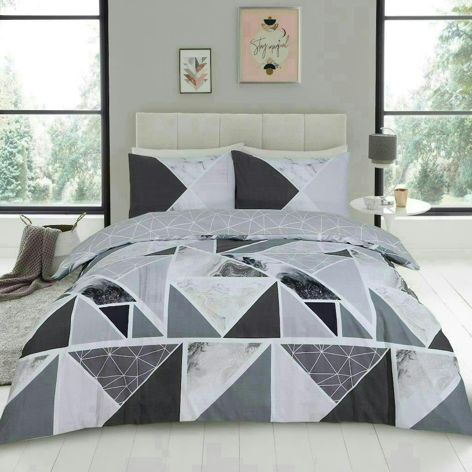 image 1 of VELVETIO Mila Geometric Duvet Cover Set Reversible Polycotton Easy Care Beddings Pink | Single