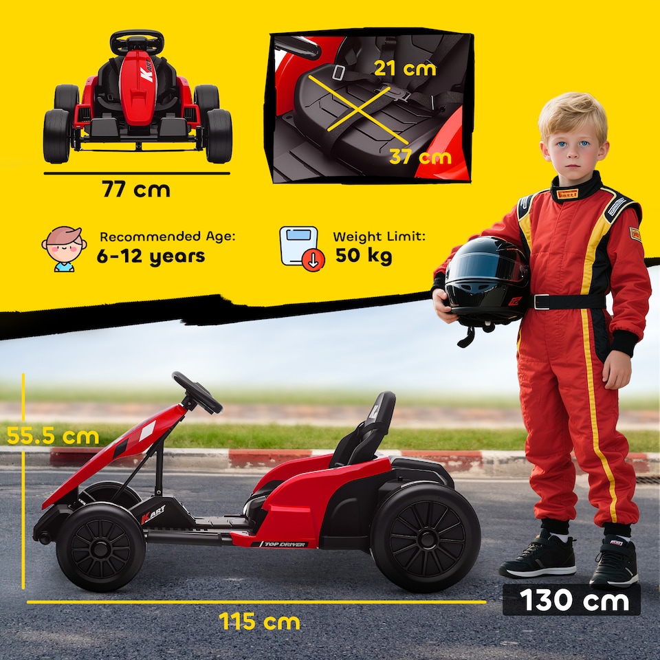 image 1 of AIYAPLAY 24V Electric Go Kart with Drift Mode, Adjustable Seat, Red
