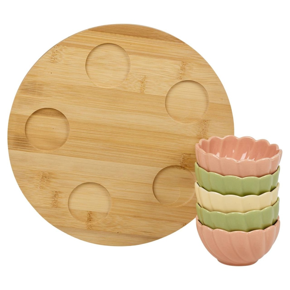 image 1 of Ceramic Bowl Set Flower Shape Pastel Serving Modern Dish Set | Multi | Multicoloured | 6 Pcs | 1
