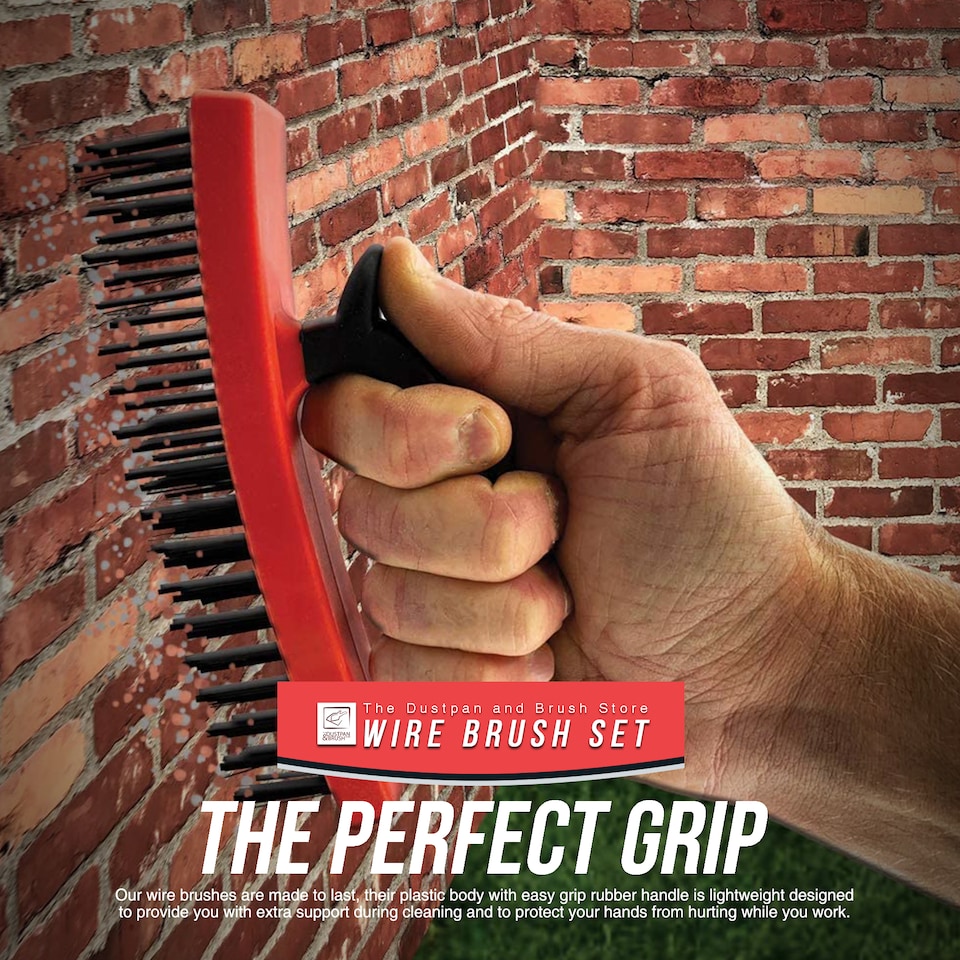 image 1 of Heavy Duty Wire Brush Set Steel Bristle Long Handle, D-Grip Block Rust & Paint Removal Kit