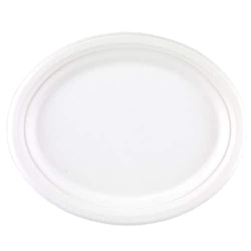 White Oval Compostable Bagasse Plates 32cm - Pack of 25