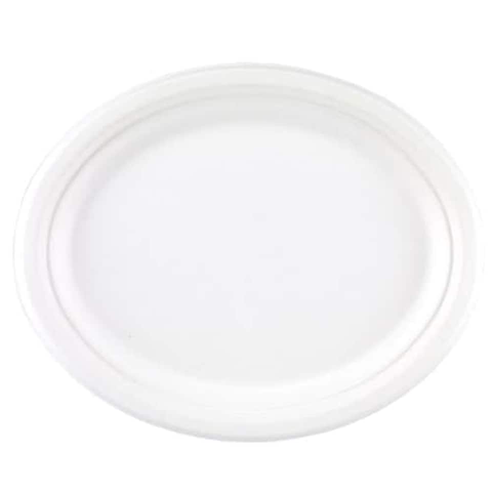 White Oval Compostable Bagasse Plates 32cm - Pack of 25