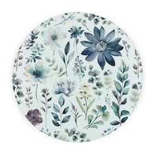 Blue Pastel Flowers Round Worktop Protector - Textured Glass Chopping Board