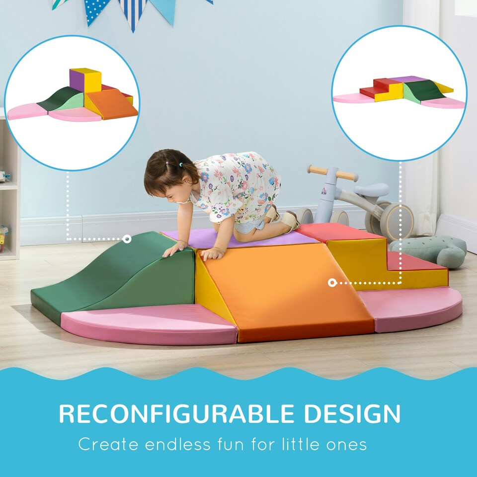 image 1 of HOMCOM 6 Piece Soft Play Equipment for Kids Climb and Crawl, Red