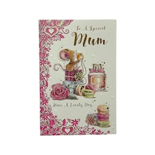 To Special Mum Mice And Perfume Pink Birthday Card