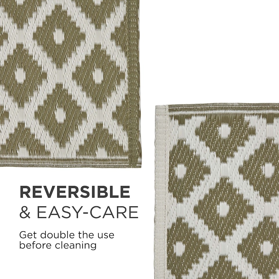 image 1 of Homescapes Outdoor Rug Luxury Waterproof Reversible Recycled, For Garden, May Geometric | Green | Olive Green