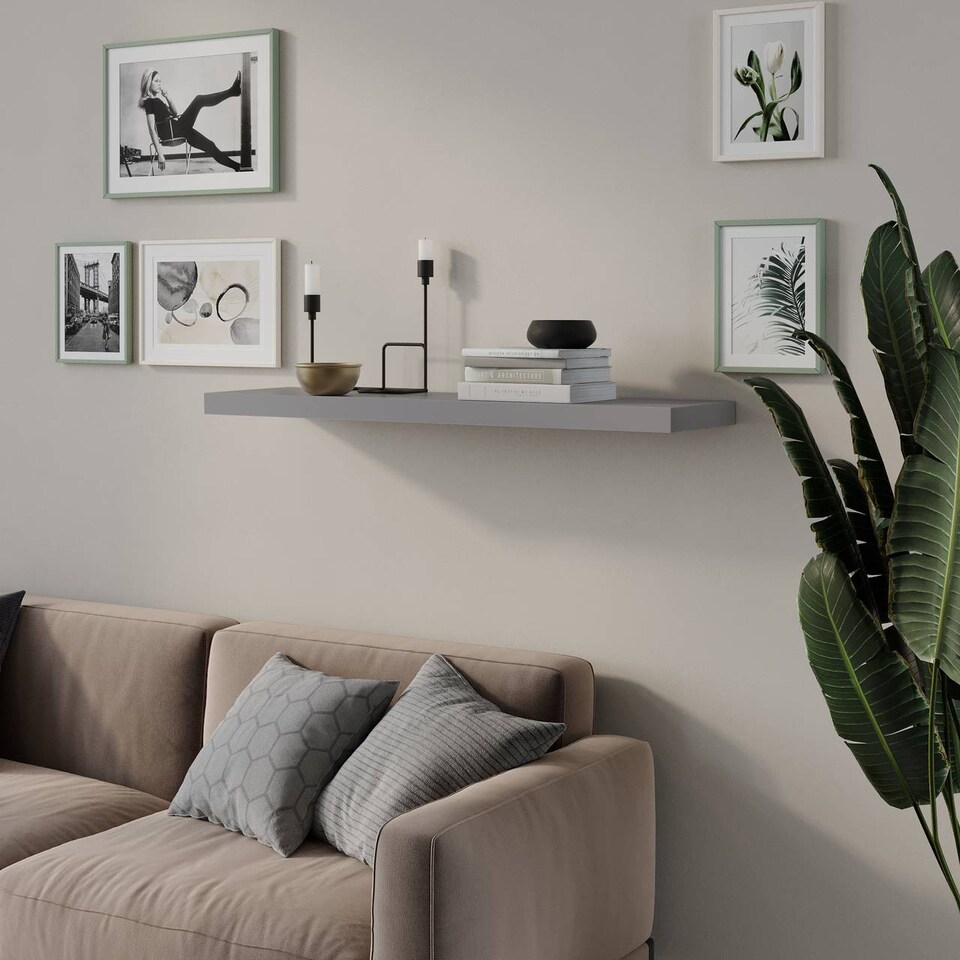 image 1 of Floating Wooden Wall Shelves - 90x23.5cm | Grey | Grey & Set of 2 | 2