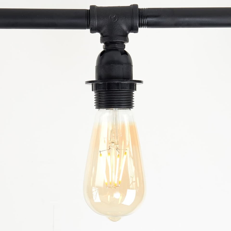 image 1 of ValueLights Luiggi Black 5 Way Pipework Bar Ceiling Light & Bulbs | Black