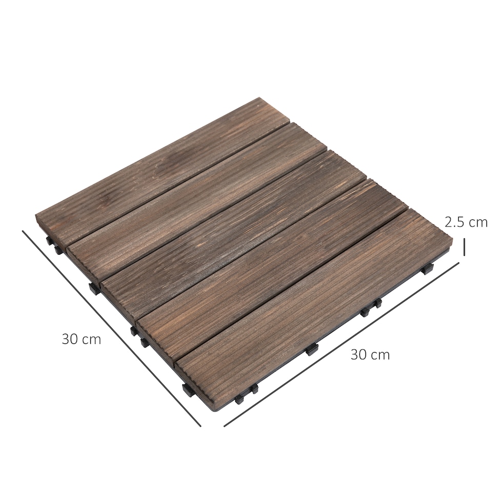 image 1 of Outsunny 27pc Floor Tiles Interlocking Solid Wood DIY Deck Tiles Outdoor Black