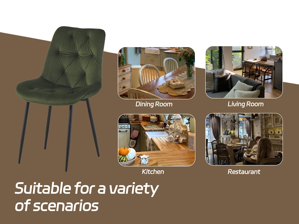 image 1 of SONARA Modern Set of 2 Velvet Dining Chairs with Ergonomic Upholstered Seat | Green