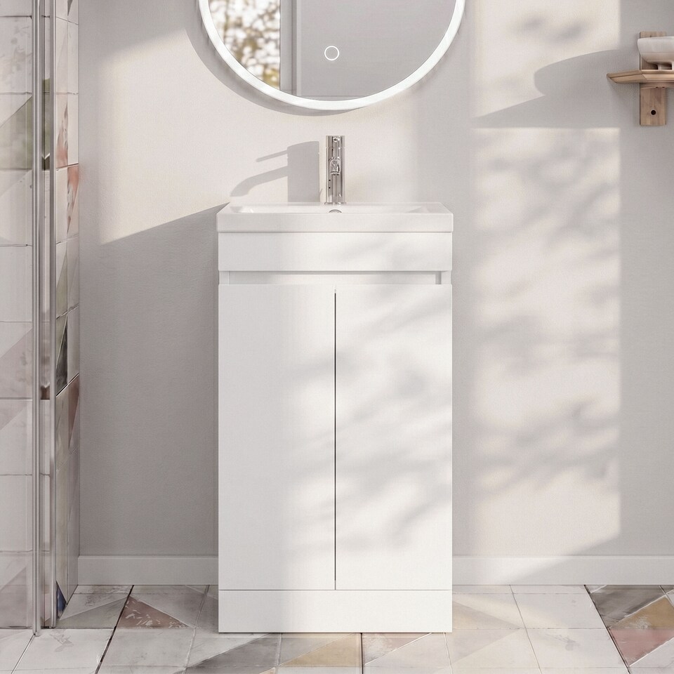 image 1 of Balterley Floor Standing 2 Door Compact Unit with Polymarble Basin | White | 800 x 500 x 353mm