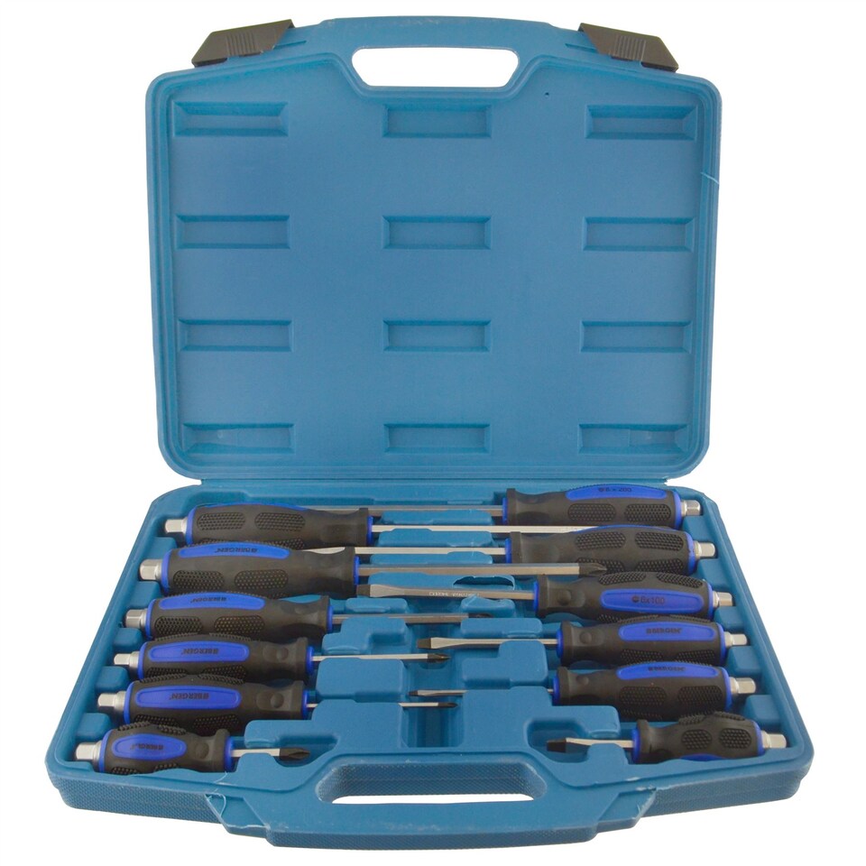 image 1 of 12pc Go Through Industrial Screwdriver Set Philips & Flat Head with Hex Shank