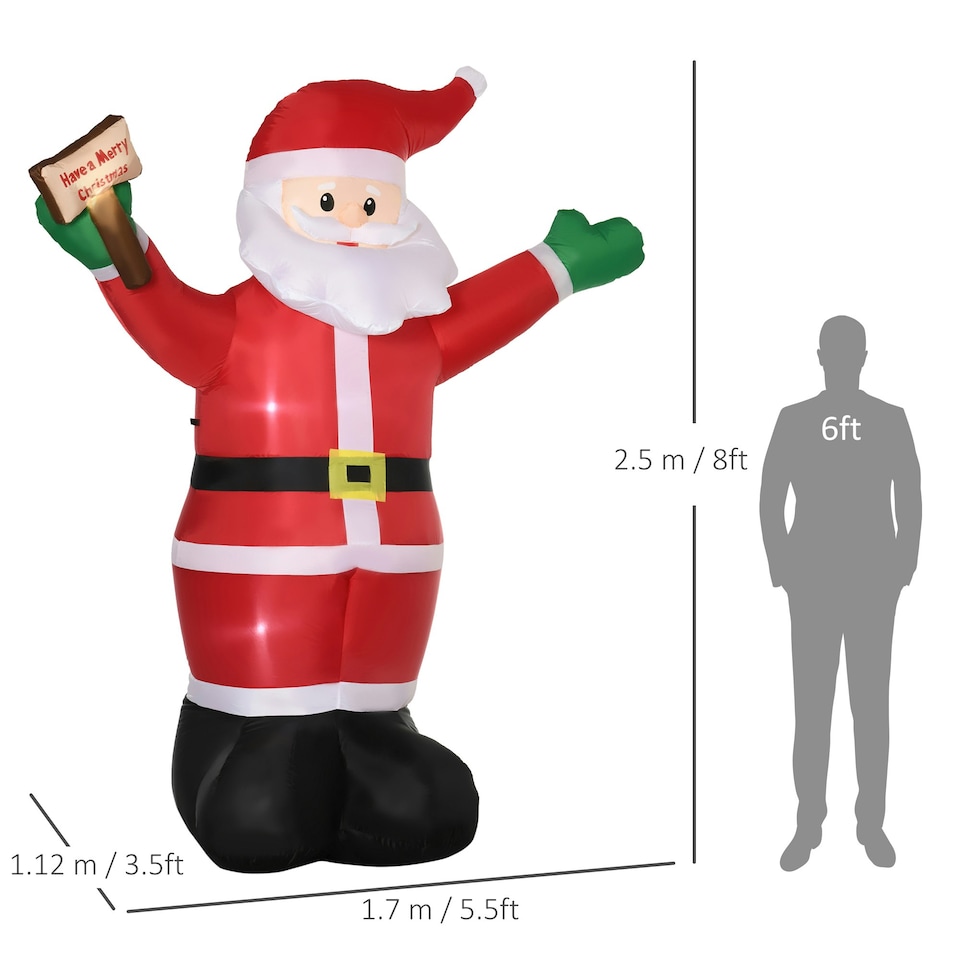 image 1 of Outsunny 8' Inflatable Christmas Santa Claus Holds Light Sign of Blessings LED