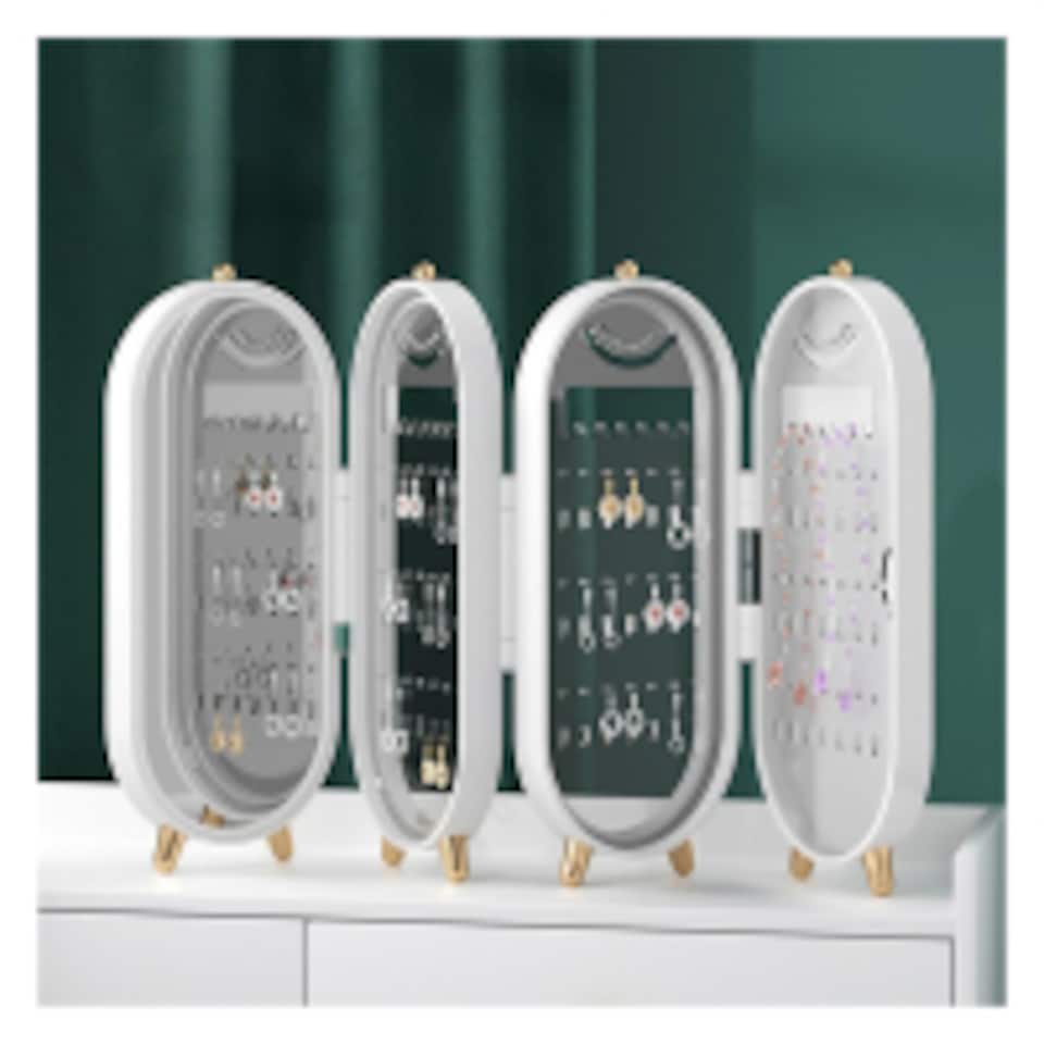 image 1 of 4-Tier Jewelry Organizer Box with Mirror – Earring & Ring Storage