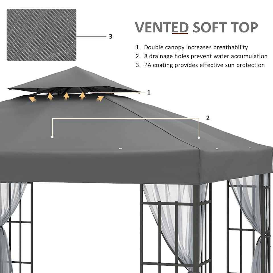 image 1 of Outsunny 3m x 3m Patio Gazebo Canopy Garden Pavilion with 2 Tier Roof