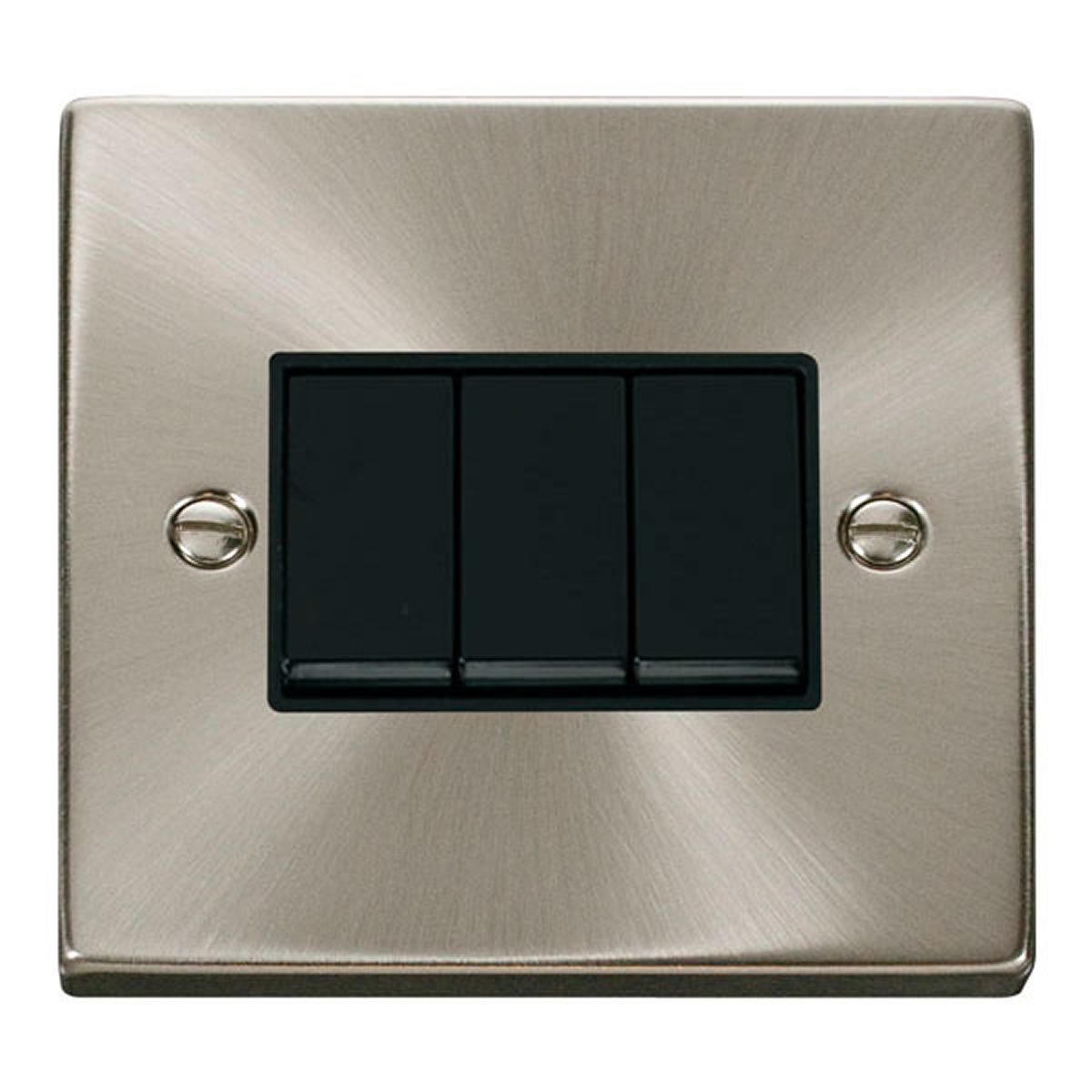 SE Home Satin / Brushed Chrome 10A 3 Gang 2 Way Light Switch in Metallic Silver
