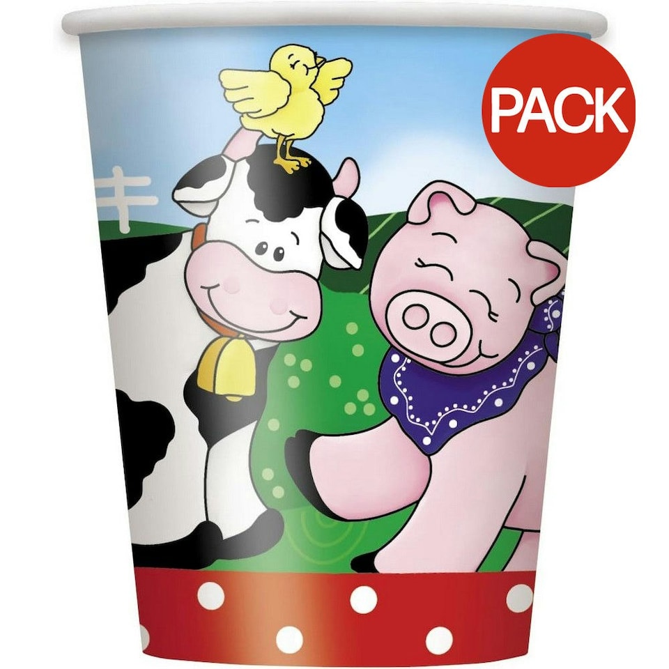 Unique Party Paper Farm Animals Party Cup (Pack of 8) - Multicoloured - One Size